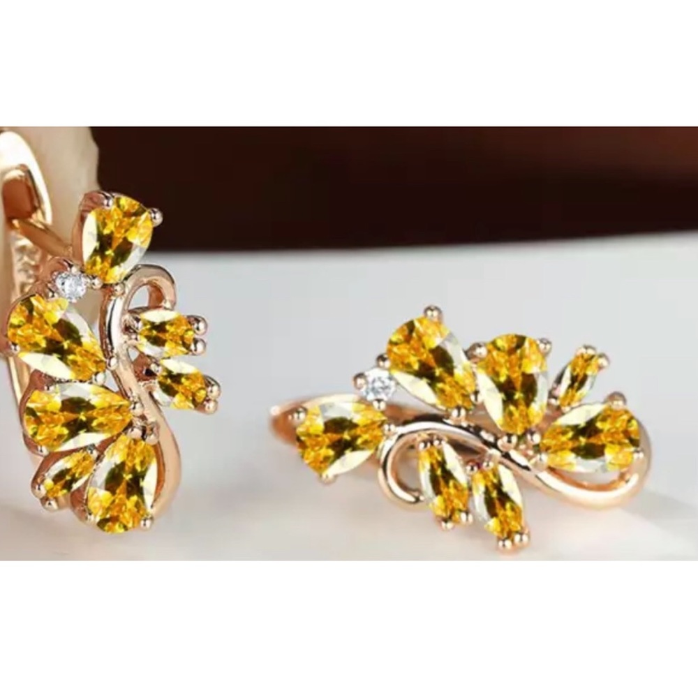 Champagne Cubic Zirconia Water Drop 14K Gold Plated Stud Earrings